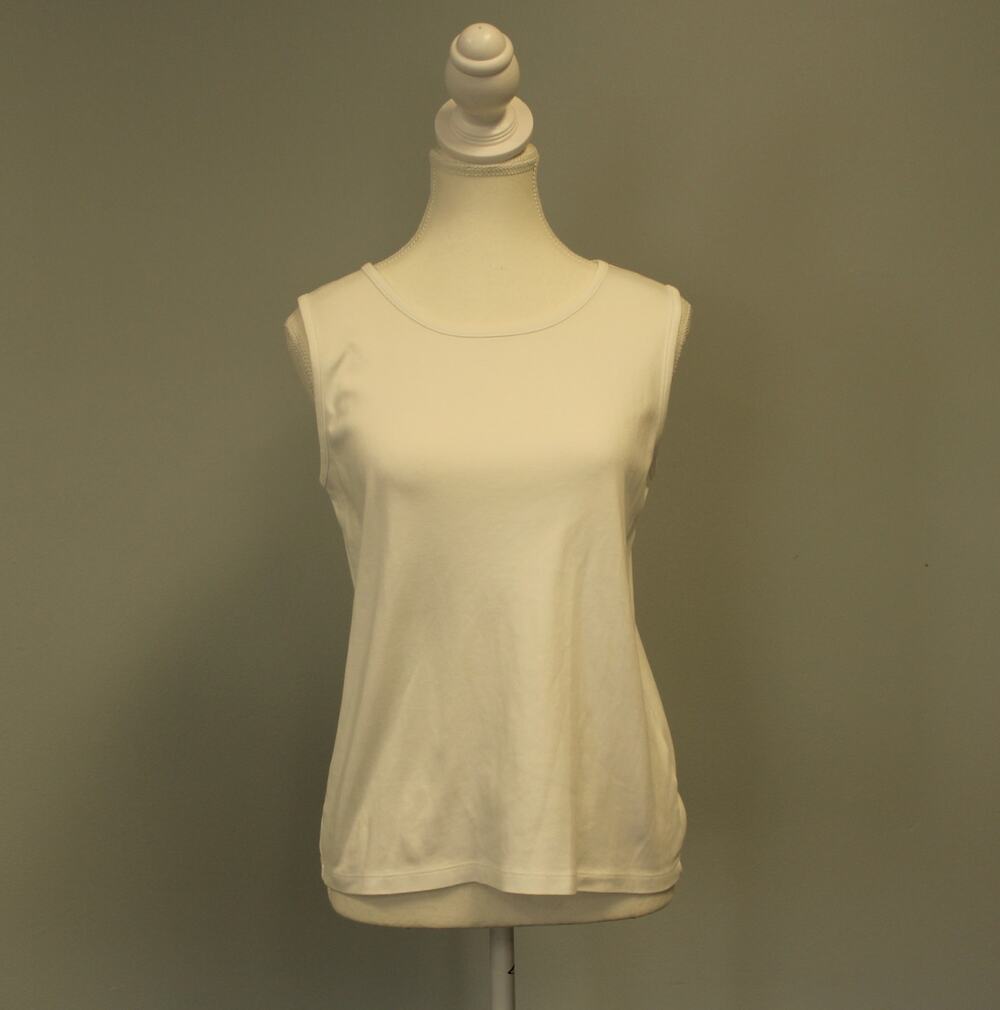 Set of 2 LLBean 100% Supima Cotton Womens White 3/4 Sleeve & Tank Tops Sz Med